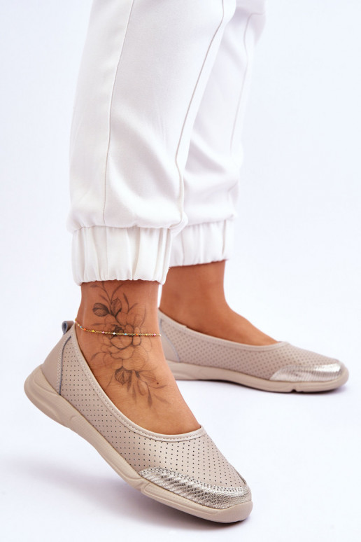 Haut Feminin Durchbrochene Ballerinas Beige Lucy