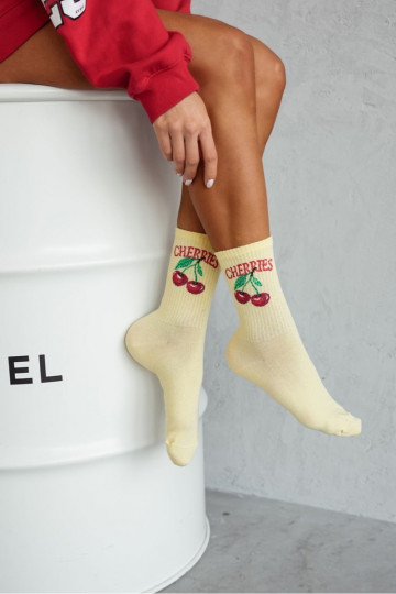 Socken Feminin CHERRIES gelbe Farbe
