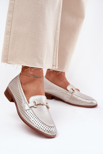 Haut Mokassins für Damen mit Ornamenten mit breiten Absätzen S.Barski LR51-594 Silberfarbe