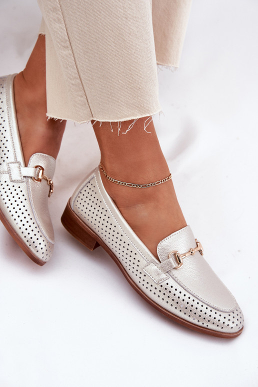 Haut Mokassins für Damen mit Ornamenten mit breiten Absätzen S.Barski LR51-594 Silberfarbe