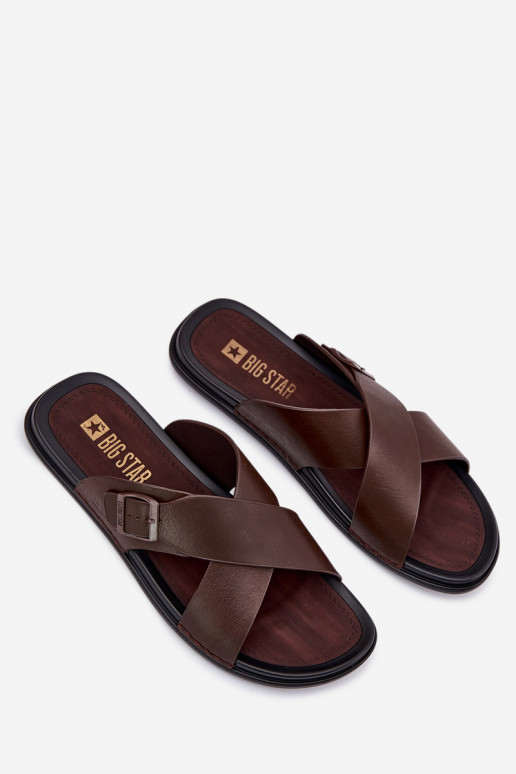 Lederhausschuhe Männlich mit Schnallen Big Star RR174077 braune Farbe Lederhausschuhe Männlich mit Schnallen Big Star RR174077 braune Farbe