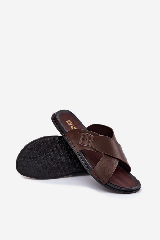 Lederhausschuhe Männlich mit Schnallen Big Star RR174077 braune Farbe Lederhausschuhe Männlich mit Schnallen Big Star RR174077 braune Farbe