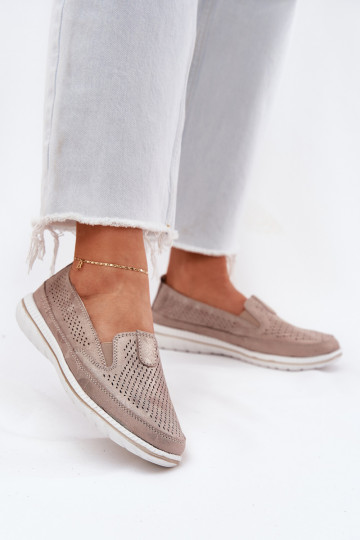 Durchbrochenes INildleder Schuhe Mokassins für Damen goldene Farbe Redileine 2