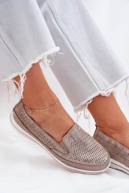 Durchbrochenes INildleder Schuhe Mokassins für Damen goldene Farbe Redileine