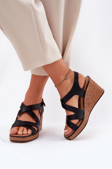 Damensandalen Auf einem Keil Sergio Leone SK223 schZuarze Farbe