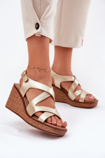 Damensandalen Auf einem Keil Sergio Leone SK223 goldene Farbe