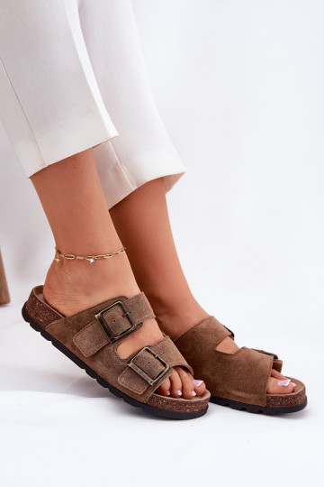 INildlederpantoffeln mit Schnallen Feminin Panto Fino RR267024 braune Farbe