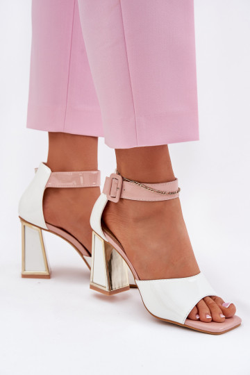 Lackierte Damen Sandalen mit Absätzen, Vinceza 20266, weiß