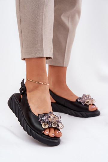 Damen Sandalen mit glänzenden Steinen, Artiker 54C1628, schwarz