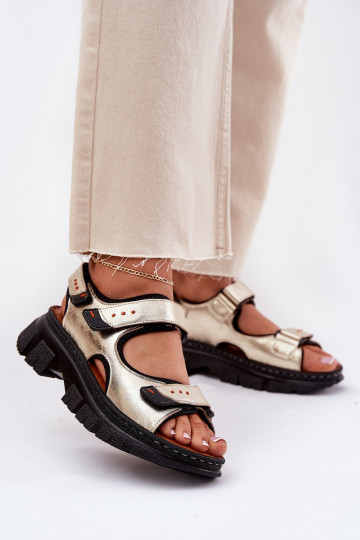 Damen Sandalen mit Klettverschluss, Artiker 56C0469, goldfarben 2