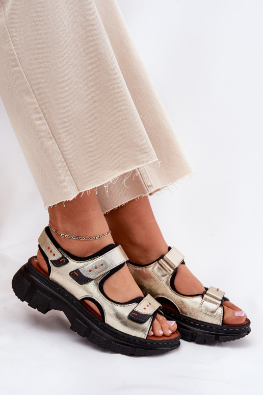 Damensandalen Feminin Z mit Klebeverschlussami Artiker 56C0469 goldene Farbe