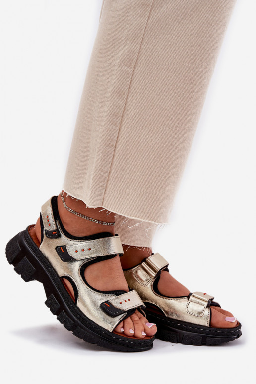 Damensandalen Feminin Z mit Klebeverschlussami Artiker 56C0469 goldene Farbe