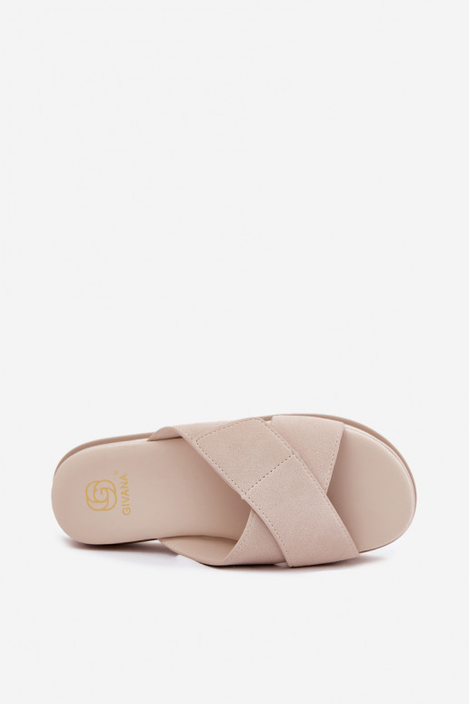 Damenhausschuhe mit einer Plattform Z Przeplatającymi Się Paskami Beige Rinasara Damenhausschuhe mit einer Plattform Z Przeplatającymi Się Paskami Beige Rinasara