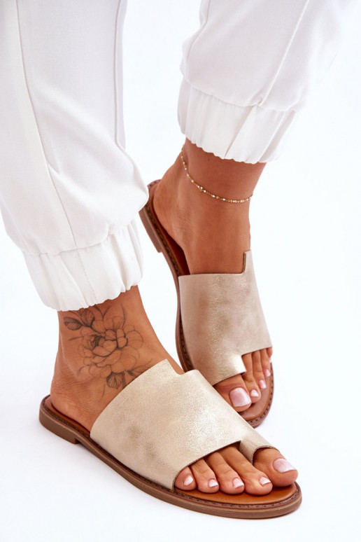 Feminin Lederhausschuhe Hausschuhe Hellgolden Amite