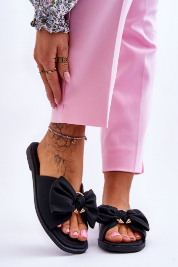 Damen Leder-Slipper mit Schleifen, schwarz, „Becky" 2