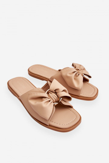 Damen Leder-Slipper mit Schleifen, sandfarben, „Becky" 2
