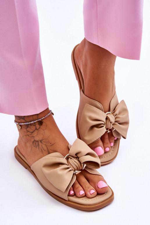 Feminin Lederhausschuhe mit Bändern Beige Becky Feminin Lederhausschuhe mit Bändern Beige Becky
