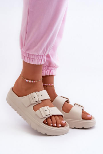 Damenhausschuhe mit Schaumstoff mit einer Plattform Beige Melorea 2