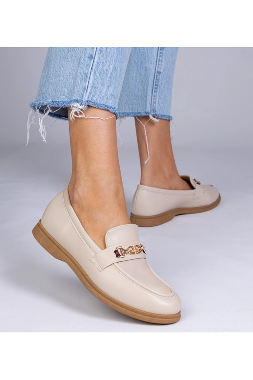 Sandfarbene Mokassins mit goldenem...