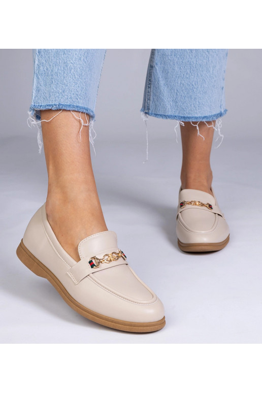 Sandfarbene Mokassins mit goldenem...