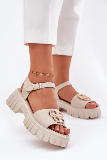 Damensandalen Feminin Ze goldene Farbem Detalem Vinceza 79541 Beige
