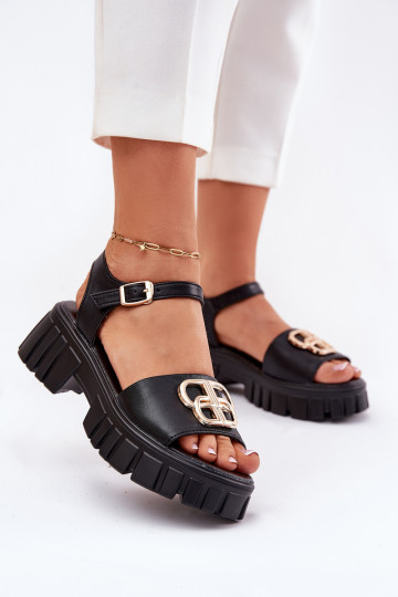 Damensandalen Feminin Ze goldene Farbem Detalem Vinceza 79541 schZuarze Farbe 2