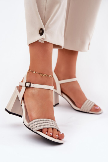 Sandfarbene Damen High Heels mit glänzenden Details und Zöpfen, Vinceza 62228