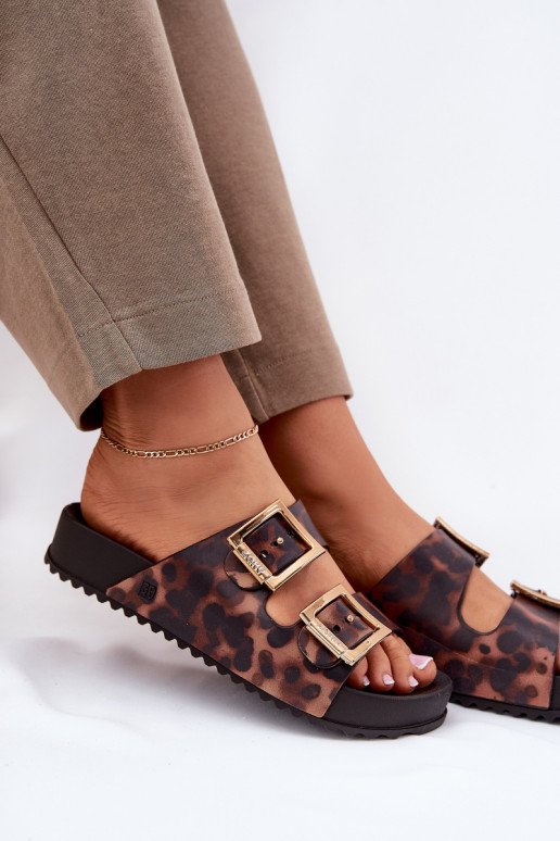 Duftend Damenhausschuhe mit Schnallen mit Leopardenfellmuster ZAXY RR285059 braune Farbe
