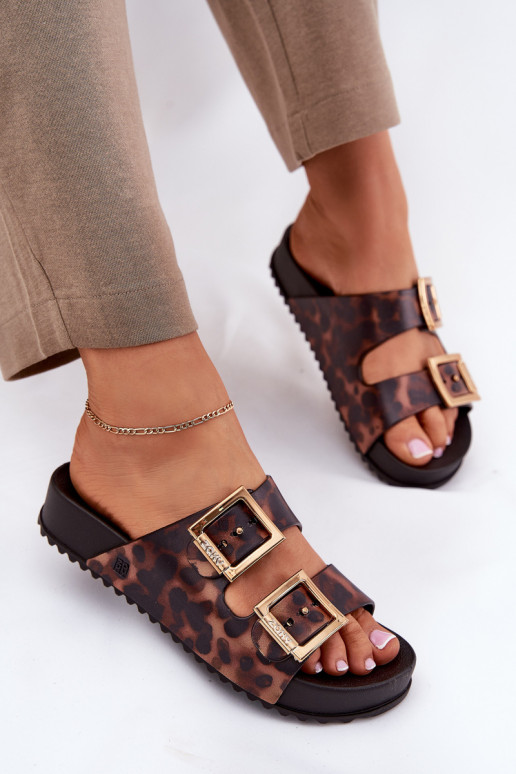 Duftend Damenhausschuhe mit Schnallen mit Leopardenfellmuster ZAXY RR285059 braune Farbe