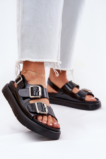 Haut Lackierte Sandalen für Damen mit Schnallen Big Star RR274662 schZuarze Farbe 2