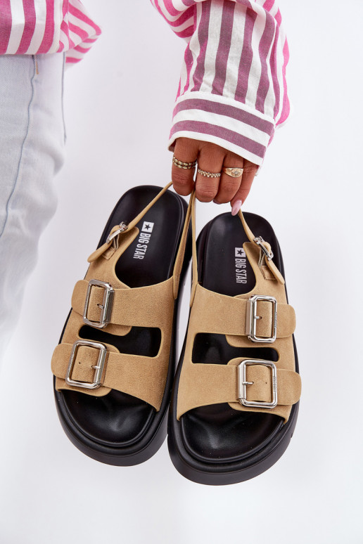 INildledersandalen für Damen mit Schnallen Big Star RR274665 Beige INildledersandalen für Damen mit Schnallen Big Star RR274665 Beige