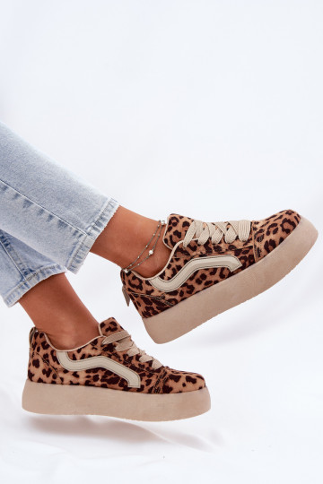 Sneakers Stilvollllschuhe Feminin mit einer Plattform mit Leopardenfellmuster Tellnira