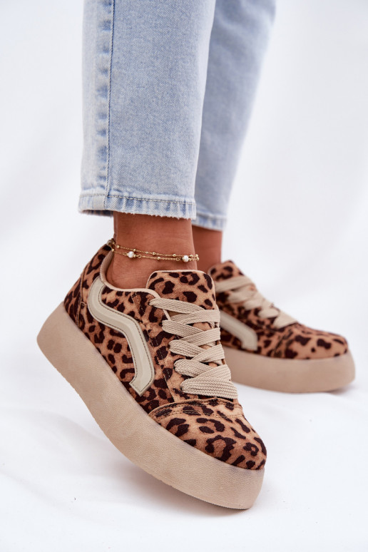 Sneakers Stilvollllschuhe Feminin mit einer Plattform mit Leopardenfellmuster Tellnira