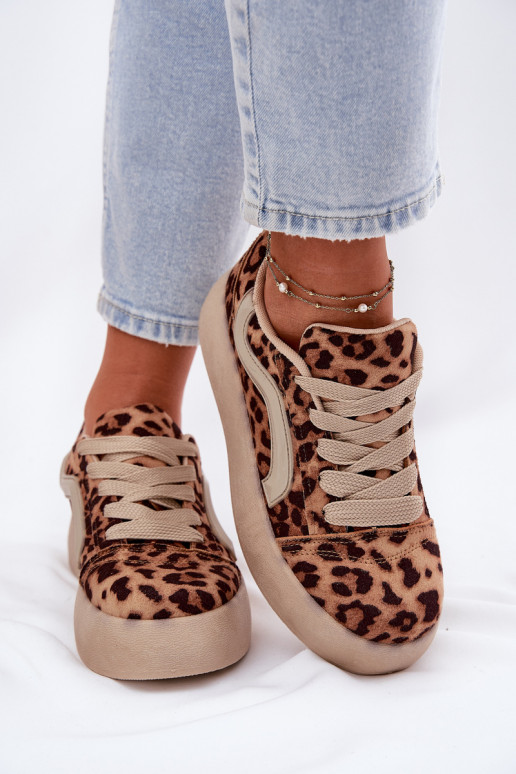 Sneakers Stilvollllschuhe Feminin mit einer Plattform mit Leopardenfellmuster Tellnira