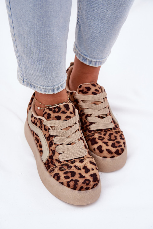 Sneakers Stilvollllschuhe Feminin mit einer Plattform mit Leopardenfellmuster Tellnira