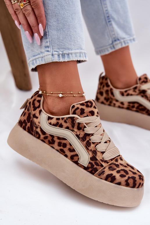 Sneakers Stilvollllschuhe Feminin mit einer Plattform mit Leopardenfellmuster Tellnira