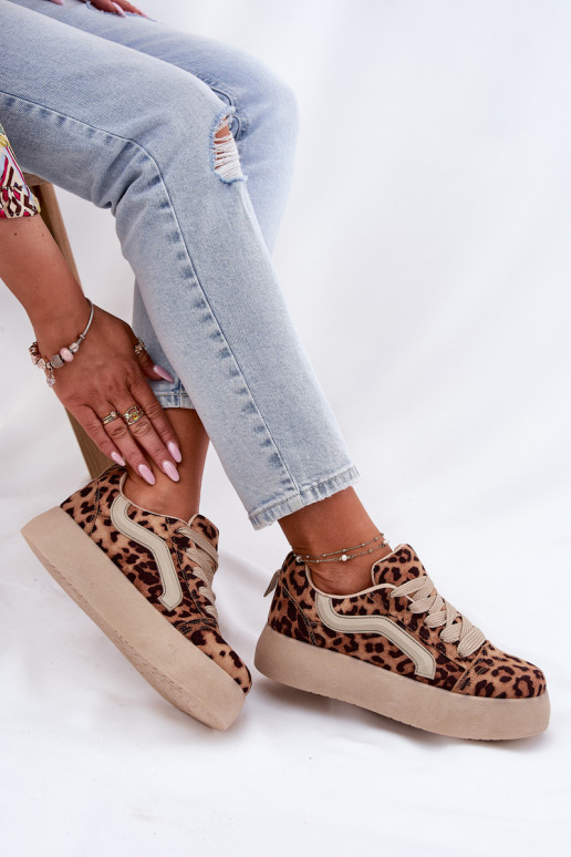 Sneakers Stilvollllschuhe Feminin mit einer Plattform mit Leopardenfellmuster Tellnira