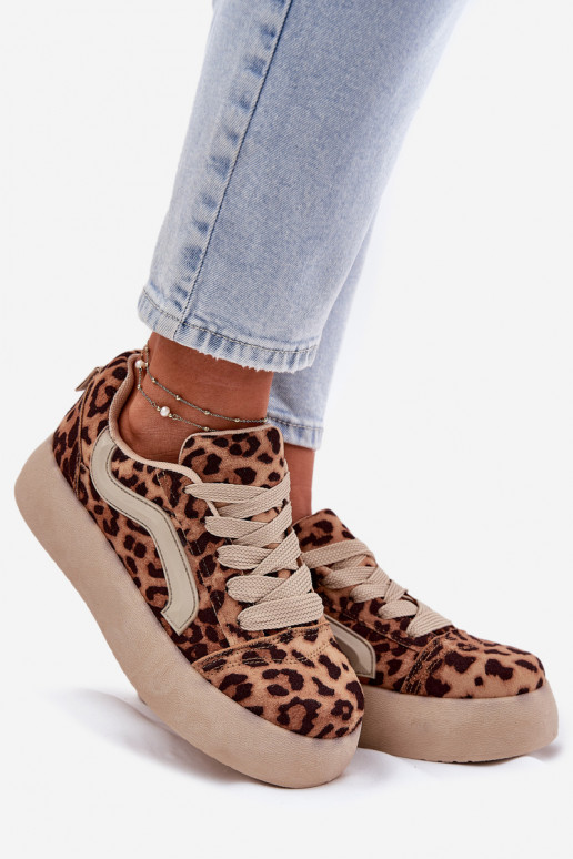 Sneakers Stilvollllschuhe Feminin mit einer Plattform mit Leopardenfellmuster Tellnira