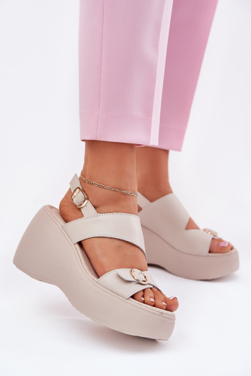 Damensandalen Feminin Auf einem Keil und Plattform S.Barski LR51-540 Beige 2