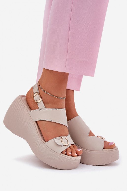 Damensandalen Feminin Auf einem Keil und Plattform S.Barski LR51-540 Beige