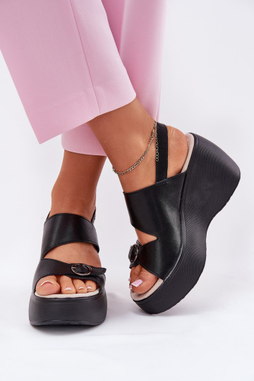 Damensandalen Feminin Auf einem Keil und Plattform S.Barski LR51-540 schZuarze Farbe 2