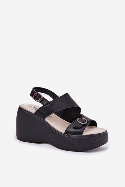 Damensandalen Feminin Auf einem Keil und Plattform S.Barski LR51-540 schZuarze Farbe