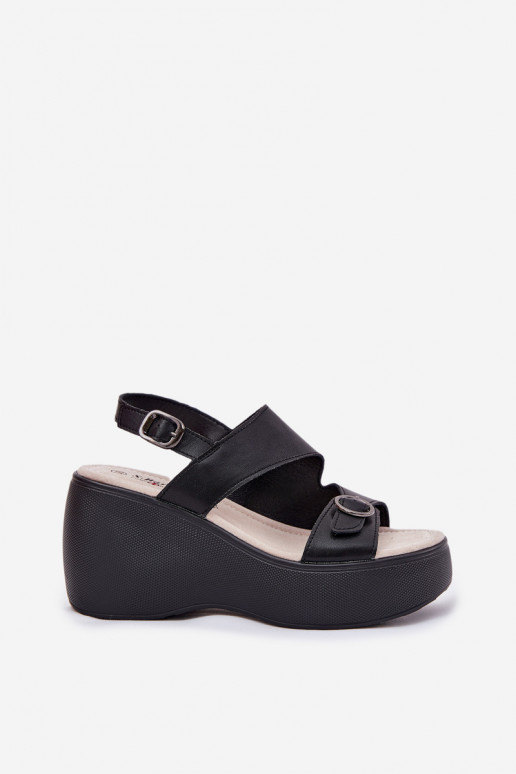 Damensandalen Feminin Auf einem Keil und Plattform S.Barski LR51-540 schZuarze Farbe