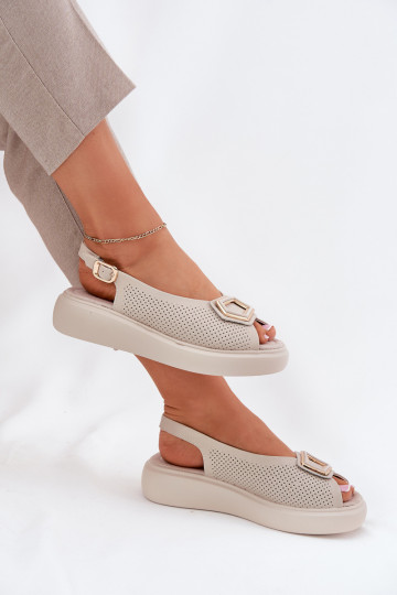 Damensandalen Feminin mit Ornamenten S.Barski LR51-786 Beige