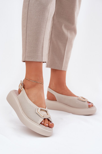 Damensandalen Feminin mit Ornamenten S.Barski LR51-786 Beige 2