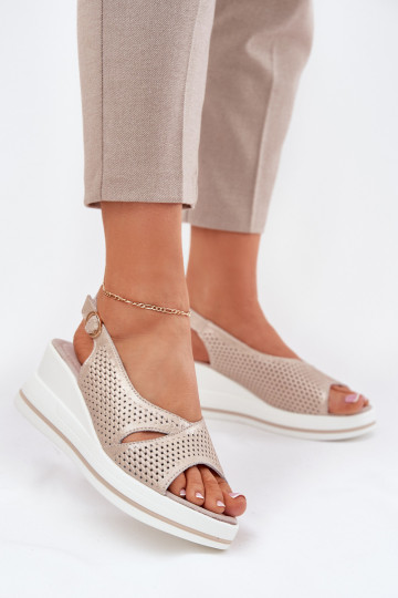 Damensandalen Feminin Auf einem Keil S.Barski LR51-660 goldene Farbe 2