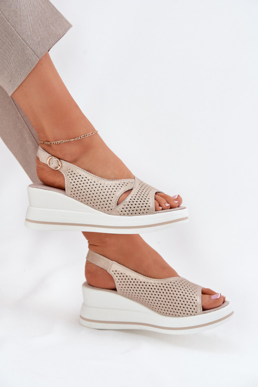 Damensandalen Feminin Auf einem Keil S.Barski LR51-660 goldene Farbe