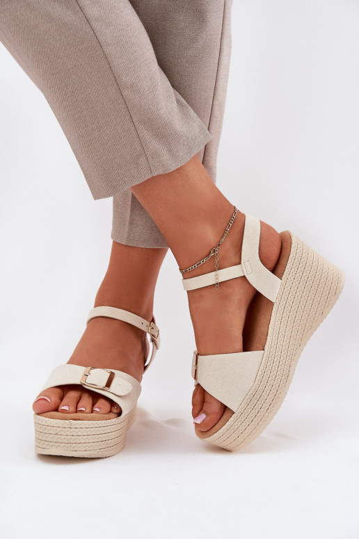 Damensandalen Auf einem Keil mit Schnallen Beige Liniella Damensandalen Auf einem Keil mit Schnallen Beige Liniella