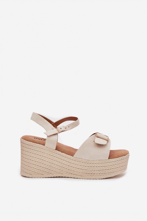 Damensandalen Auf einem Keil mit Schnallen Beige Liniella Damensandalen Auf einem Keil mit Schnallen Beige Liniella