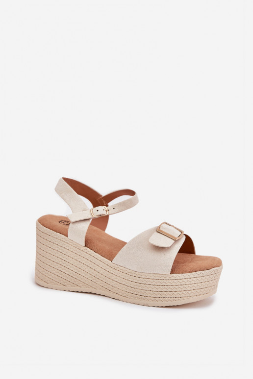 Damensandalen Auf einem Keil mit Schnallen Beige Liniella Damensandalen Auf einem Keil mit Schnallen Beige Liniella